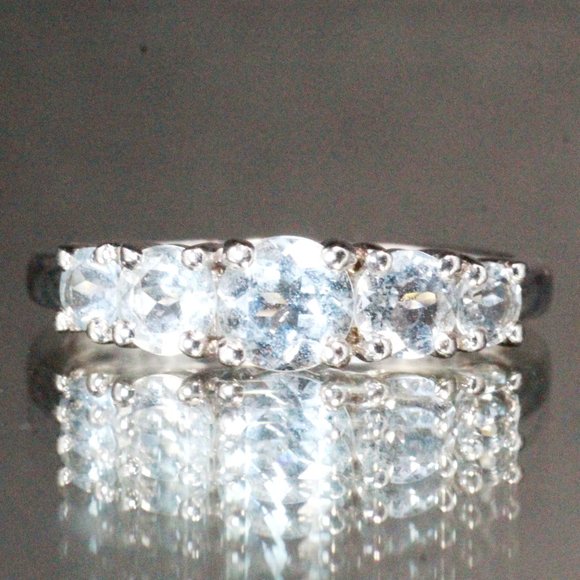 Contemporary QVC Sterling Silver Hallmarked Light Blue Topaz Five Stone Ring - Picture 2 of 7